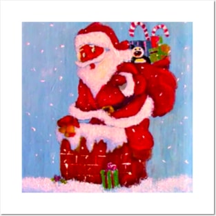 Santa down the Chimney Posters and Art